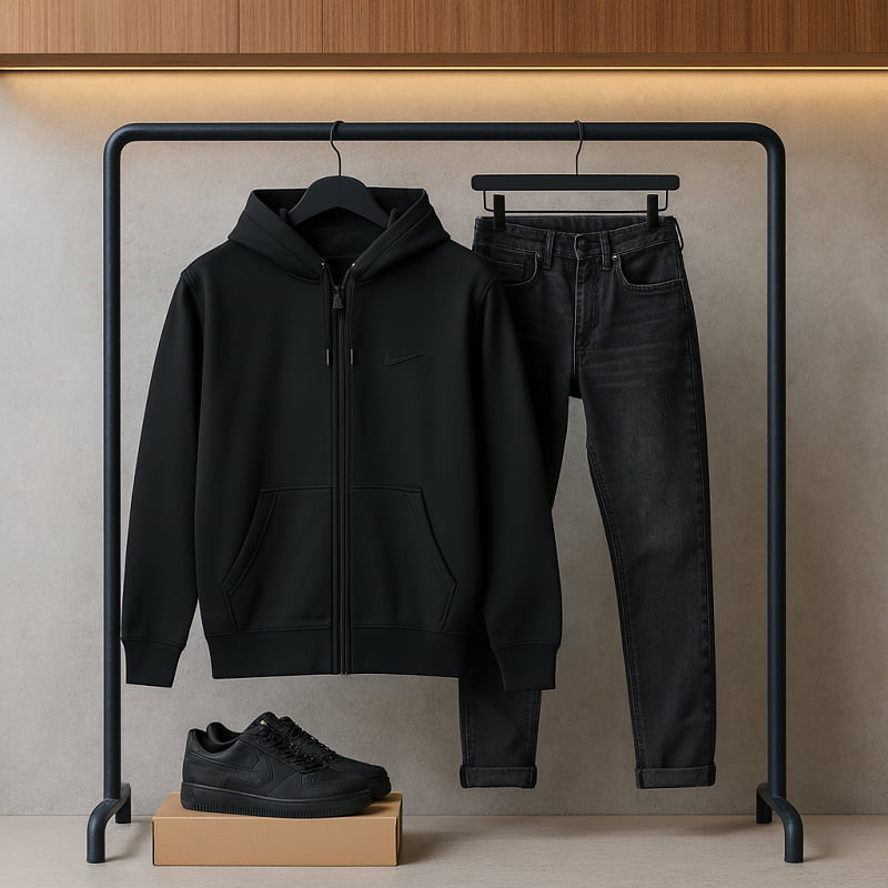 سوئیشرت زیپ دار مردانه بیسیک مشکی-مشکی